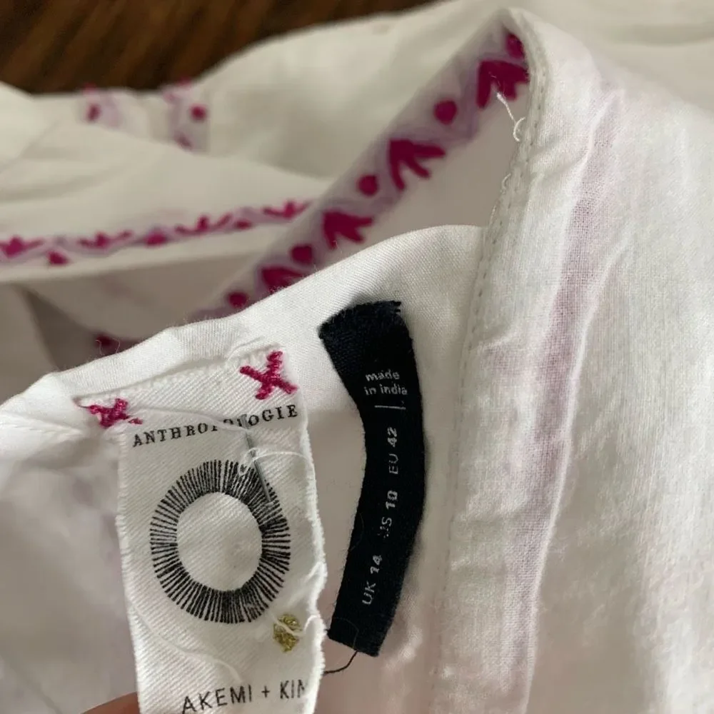AKEMI KIN ANTHROPOLOGIE white cotton boho dress sz 10 or m - Picture 6 of 7